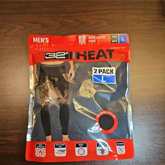 32 Degrees Heat Men's Base Layer Soft Pants, 2-Pack, Thermal, Black, Large - Picture 1 of 5